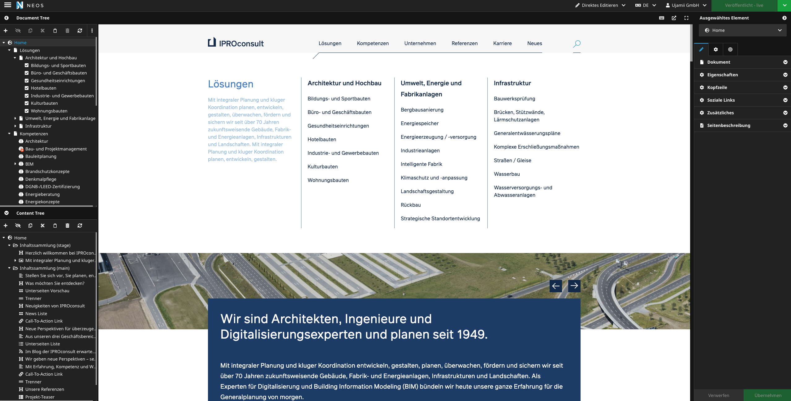 IPROconsult – NEOS CMS Backend Seitenbaum