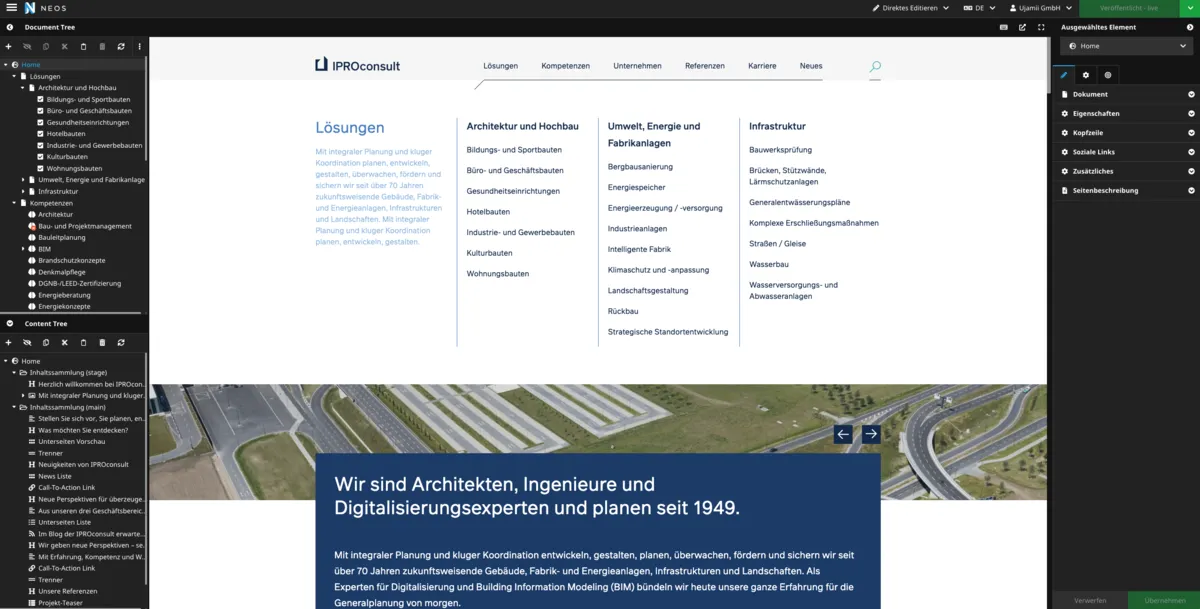 IPROconsult – NEOS CMS Backend Seitenbaum