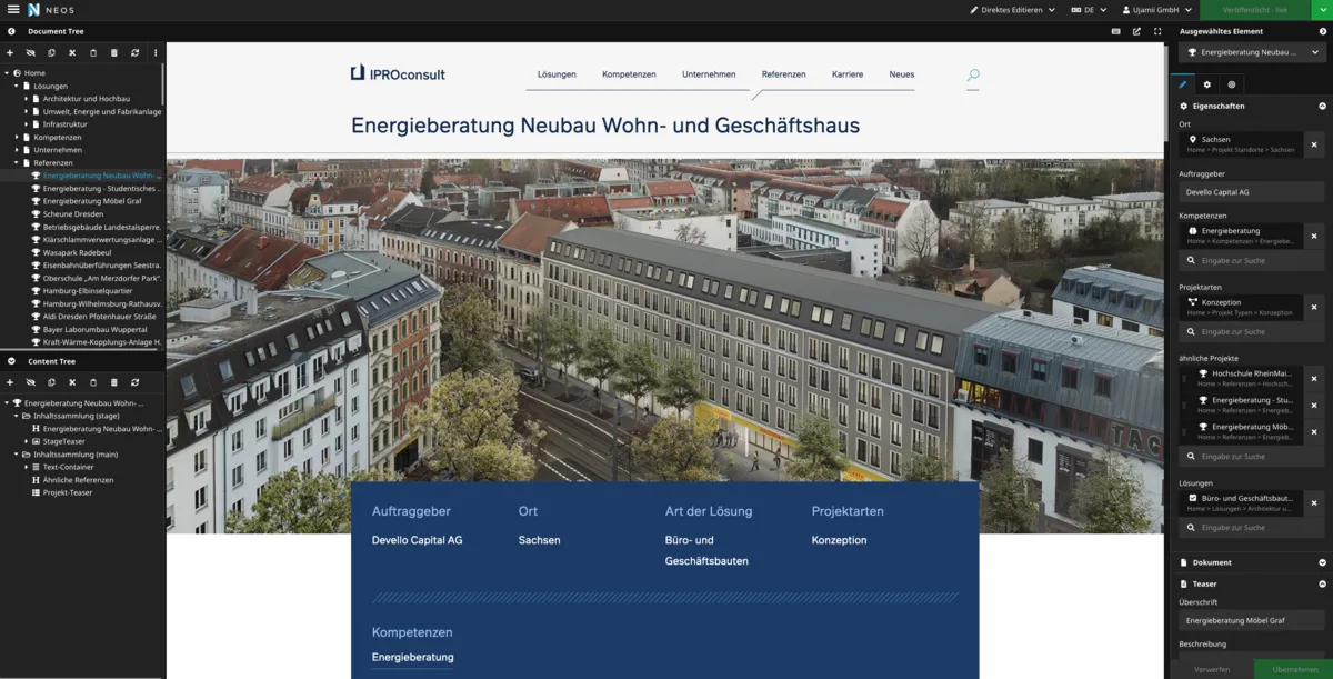 IPROconsult – NEOS CMS Backend Inhaltsbearbeitung