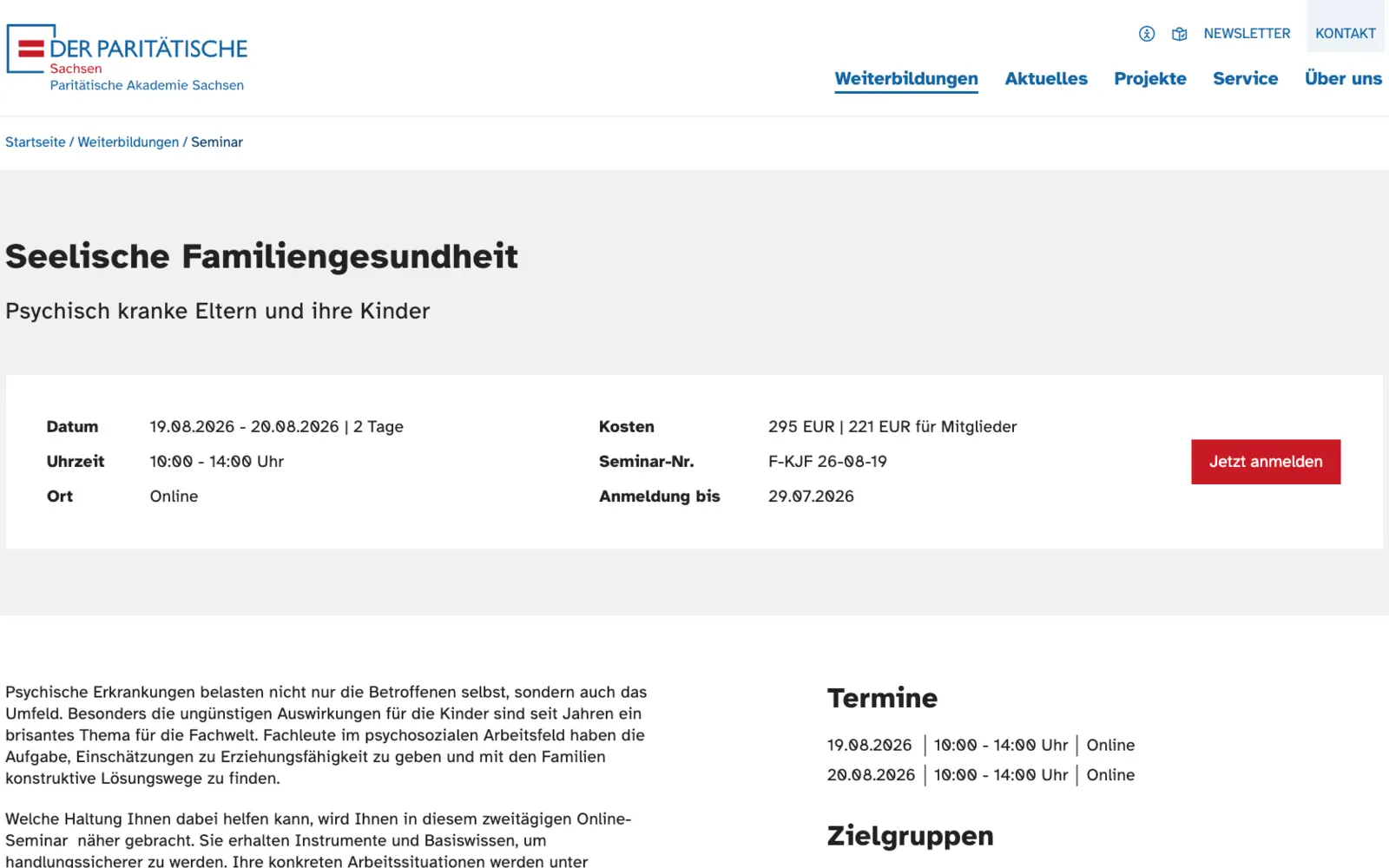 Paritätische Akademie Sachsen – Seminar-Detailseite
