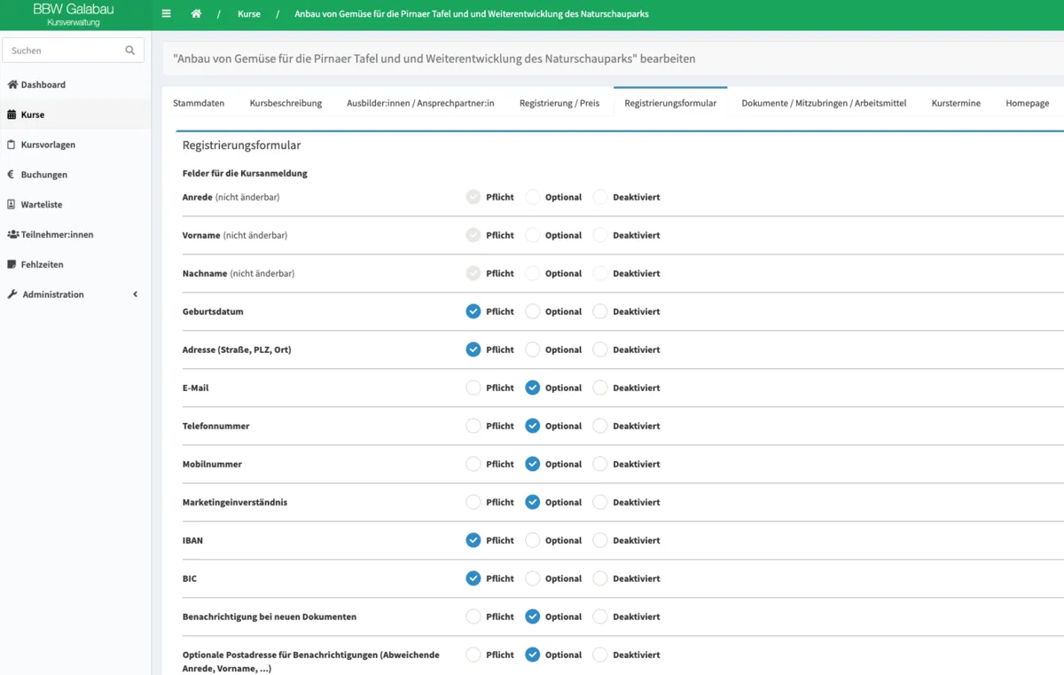 Seminarplattform – Backend mit konfigurierbaren Anmeldeformularen
